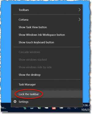 Lock the taskbar item
