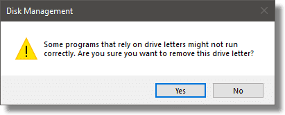 Warning about removing a drive letter