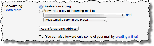 Gmail forwarding settings