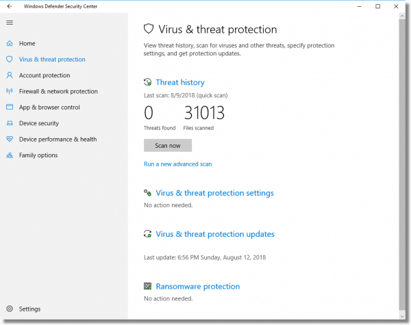 Virus and Threat Protection