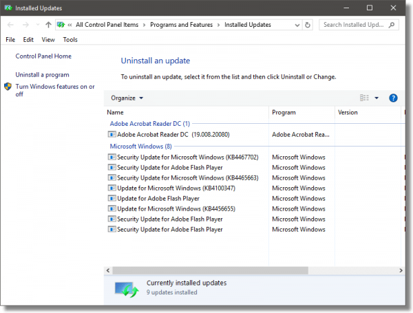 Uninstallable Updates in Windows 10