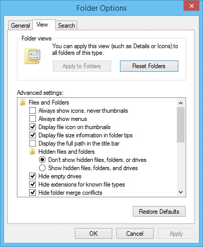 File Explorer View Options