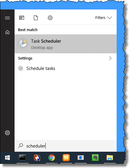 Task Scheduler in the Windows 10 Start menu