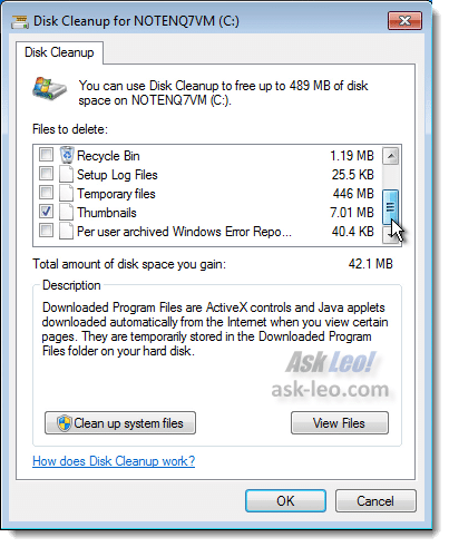 Windows 7 Disk Cleanup Utility