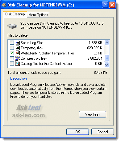Windows XP Disk Cleanup Utility