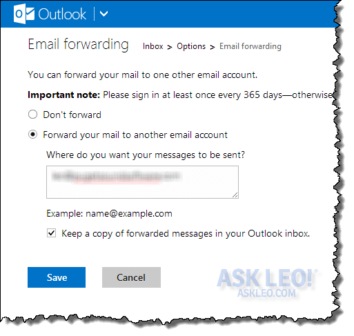 Outlook.com email forwarding