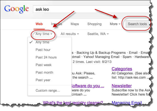 Time Options in Google Search Results