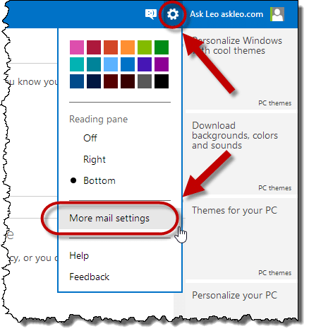 Outlook.com More mail settings
