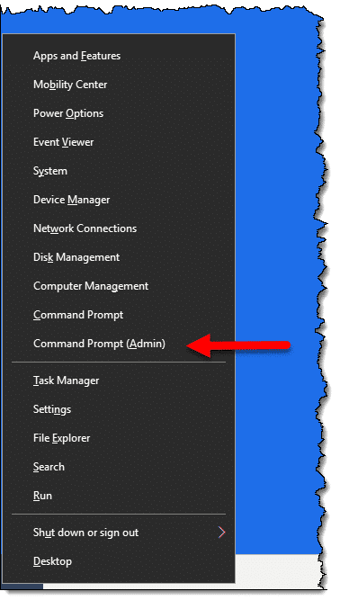 Command Prompt (Admin) in the Windows Start menu