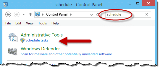 Schedule in Control Panel