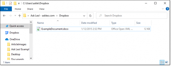 Dropbox folder containing a document.