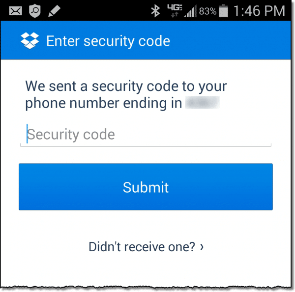 Dropbox Two Factor Authentication