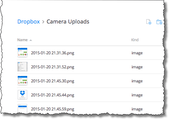 Dropbox Camera Uploads contents