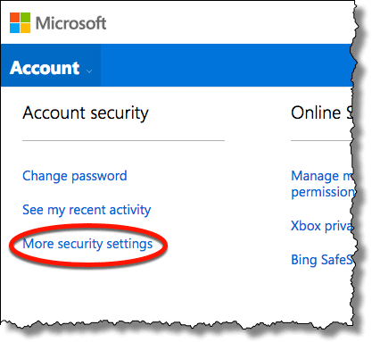 More security settings link