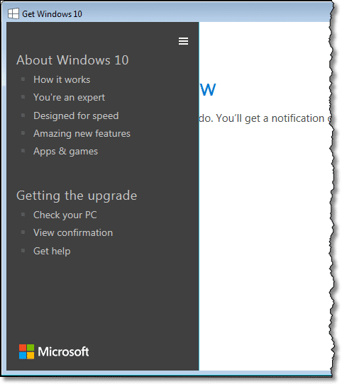 Windows 10 application menu
