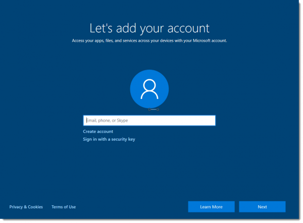 Windows 10 Setup - Add your account