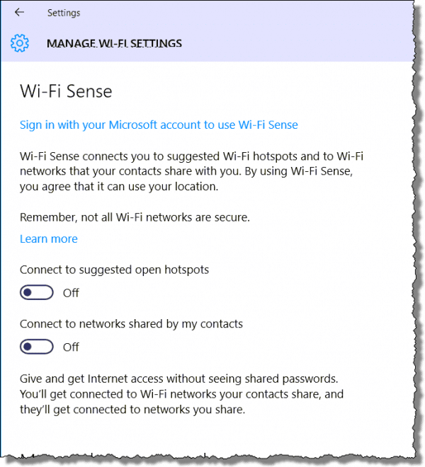 Windows 10 Wi-Fi Sense
