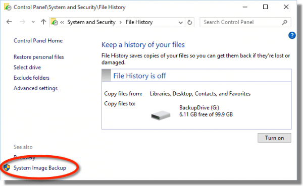 Link to System Image Windows 10 Backup
