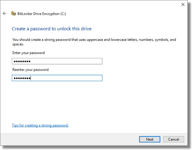 Specifying a Bitlocker Password