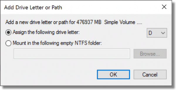 Add a Drive Letter dialog