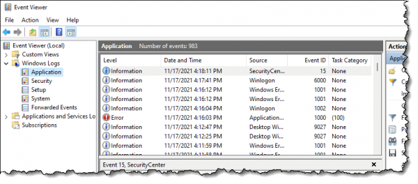 Events in the Windows Event Log