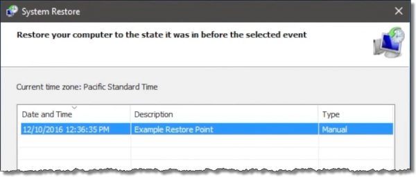 Select Your Restore Point