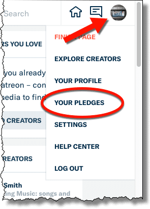 Your Pledges menu item
