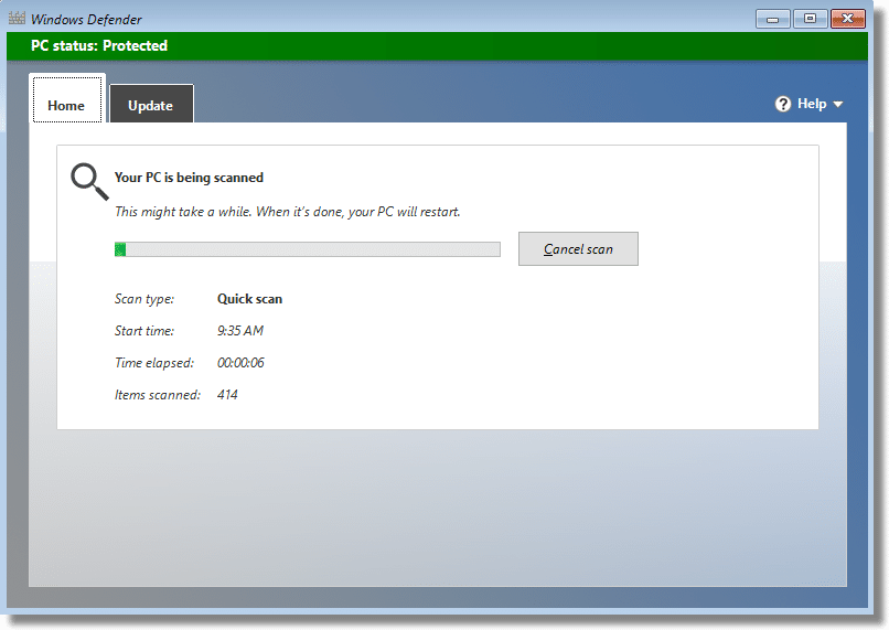 Windows Defender Offline - running
