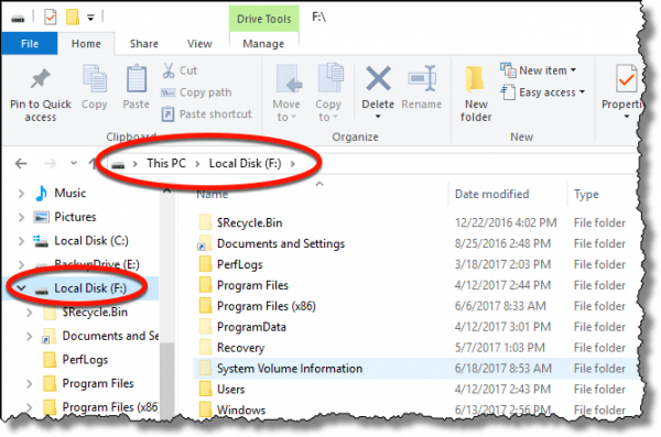 Examining a backup image in Windows File Explorer