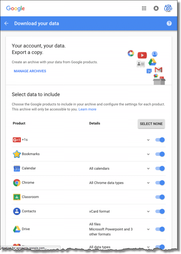 Google - Download Your Data