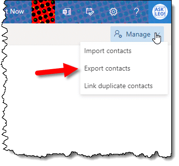 Export contacts in outlook.com