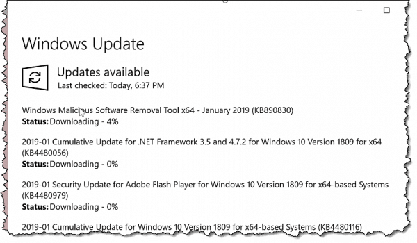 Windows Update showing available updates