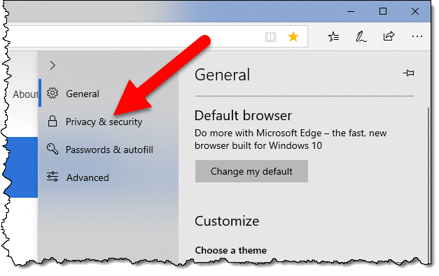 Privacy & Security option in Microsoft Edge