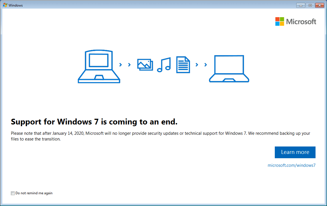 Windows 7 End of Support Nag
