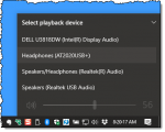 Output Devices listed in Windows 10 Taskbar Volume Control