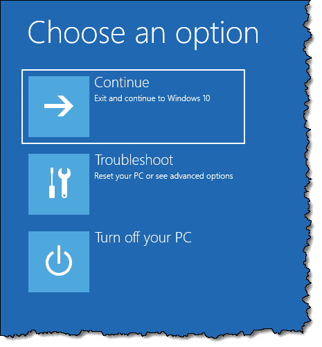 Repair your computer -- Choose an option screen