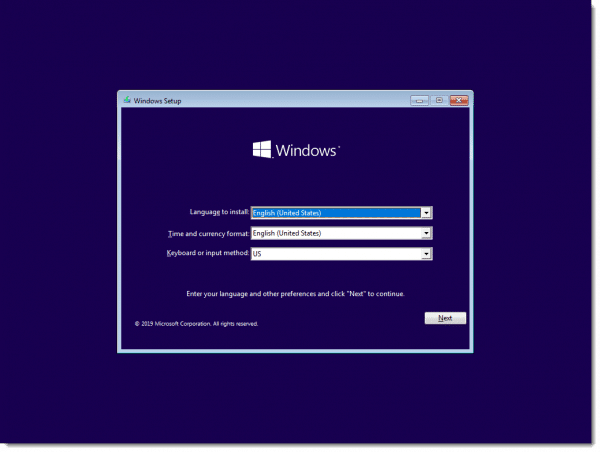 Windows Setup Language Selection