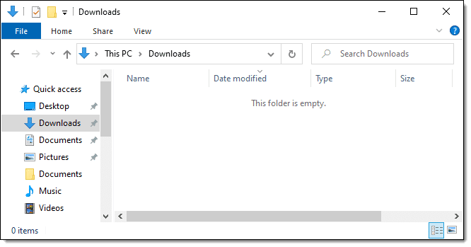 An empty Downloads folder