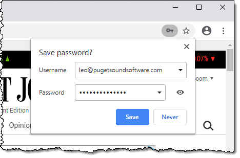 Google Chrome Save Password Dialog
