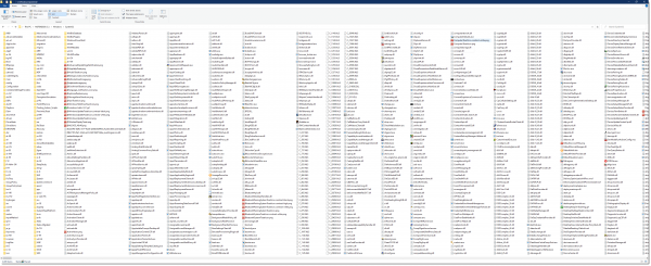 A partial listing of the over 4,000 items in the Windows System32 folder