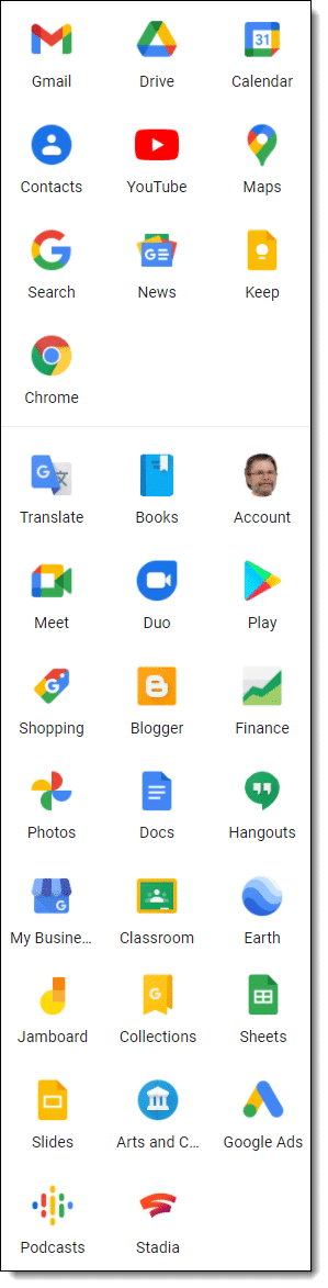 An array of Google services