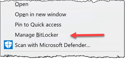 Manage Bitlocker option.