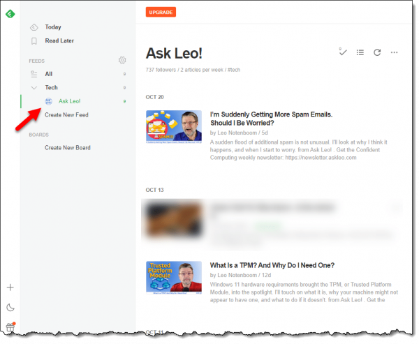 Ask Leo!'s RSS feed in Feedly